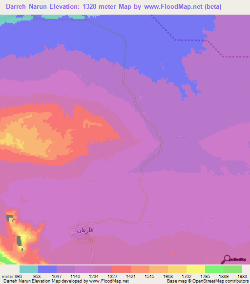 Darreh Narun,Iran Elevation Map