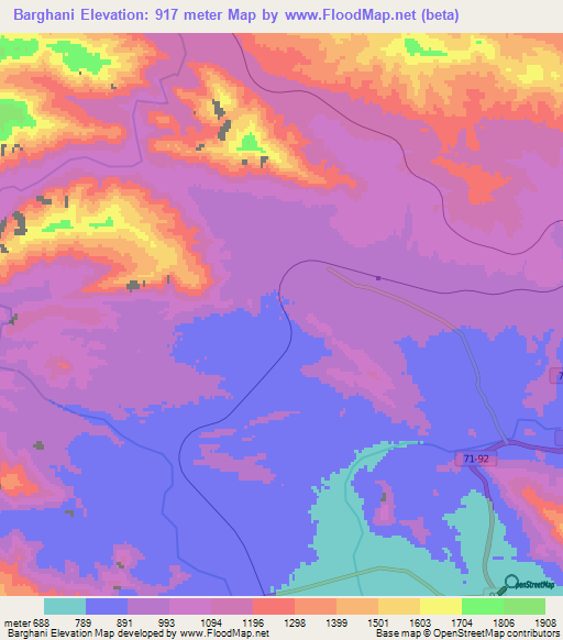Barghani,Iran Elevation Map