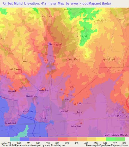 Qirbat Mufid,Syria Elevation Map