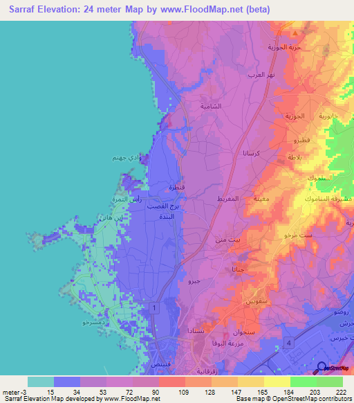 Sarraf,Syria Elevation Map
