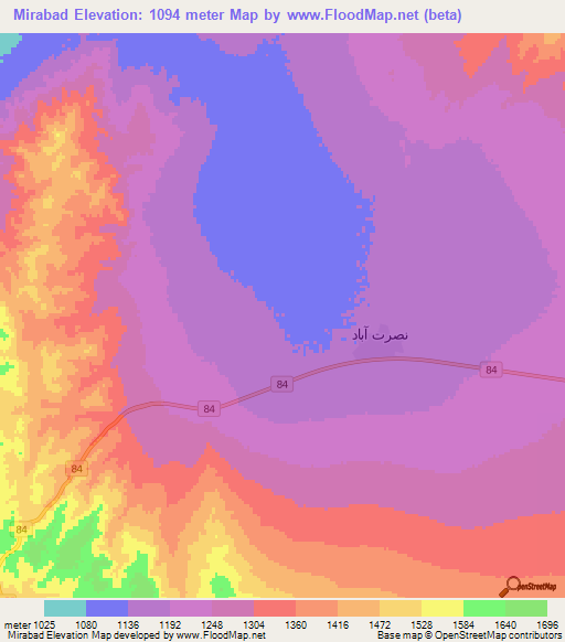 Mirabad,Iran Elevation Map