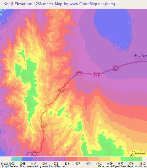 Konji,Iran Elevation Map