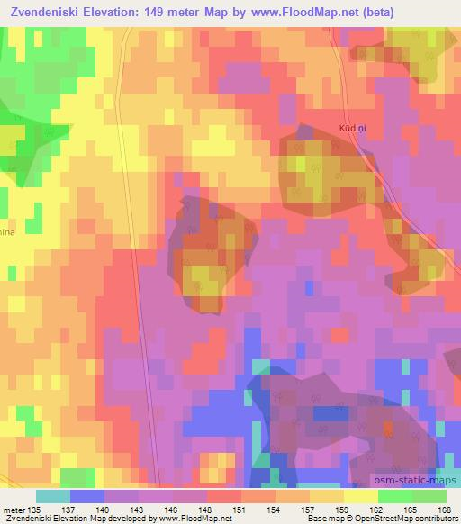 Zvendeniski,Latvia Elevation Map
