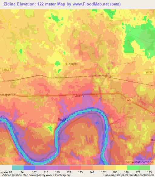 Zidina,Latvia Elevation Map