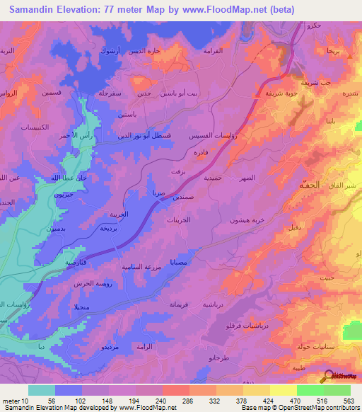 Samandin,Syria Elevation Map