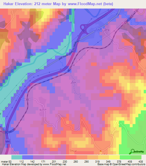 Hakar,Syria Elevation Map