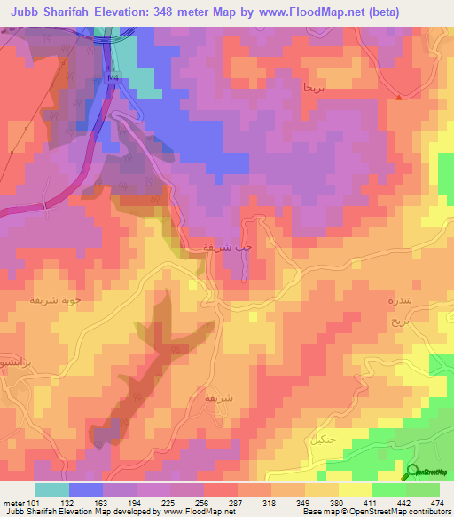 Jubb Sharifah,Syria Elevation Map