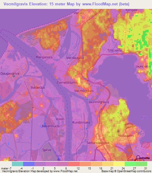 Vecmilgravis,Latvia Elevation Map