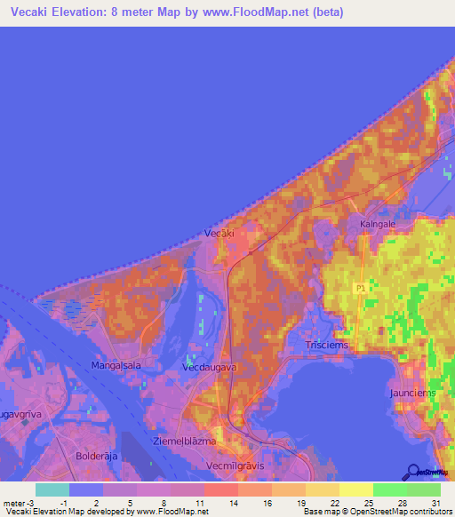 Vecaki,Latvia Elevation Map