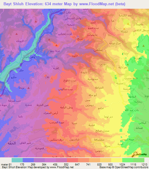 Bayt Shluh,Syria Elevation Map