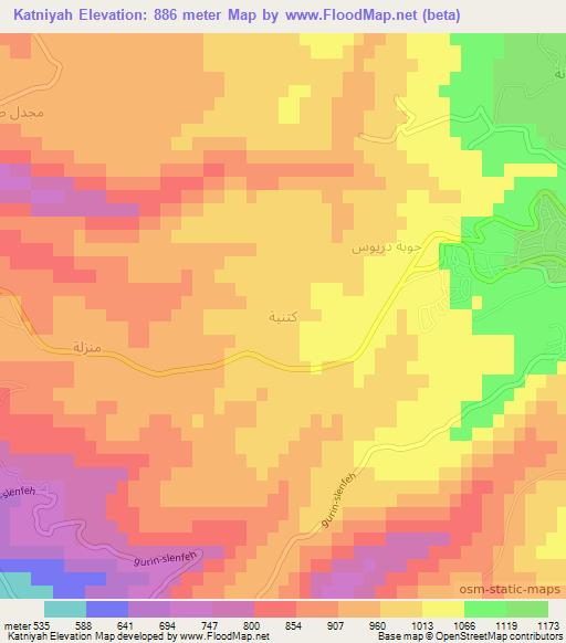 Katniyah,Syria Elevation Map