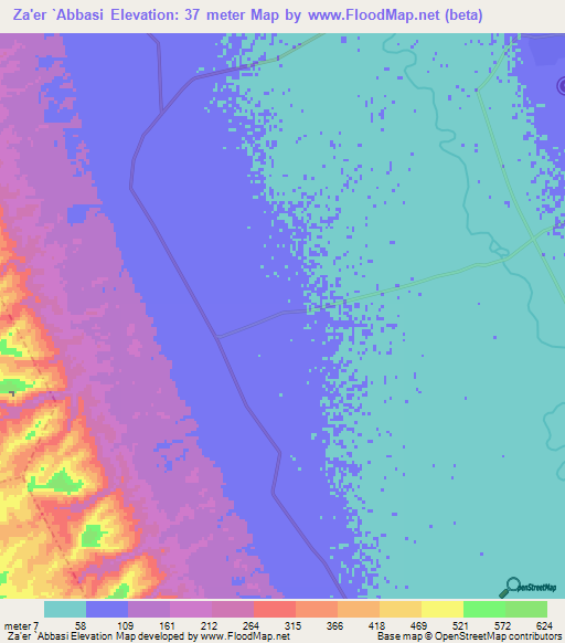 Za'er `Abbasi,Iran Elevation Map