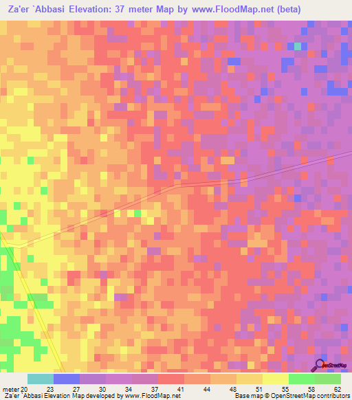 Za'er `Abbasi,Iran Elevation Map