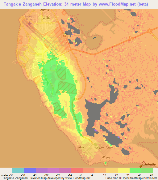 Tangak-e Zanganeh,Iran Elevation Map