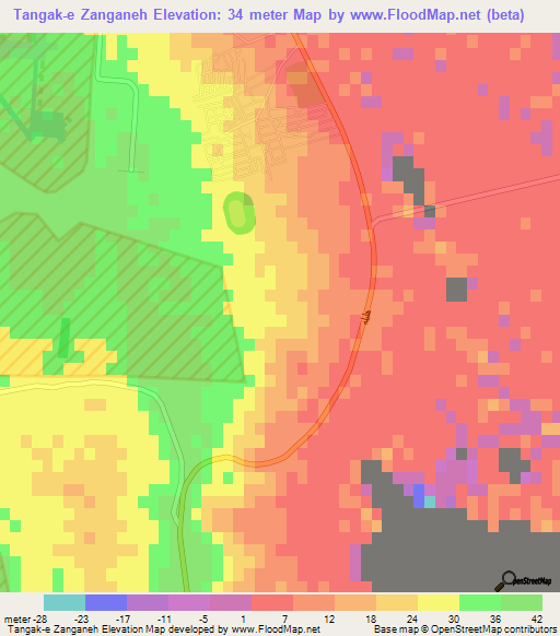Tangak-e Zanganeh,Iran Elevation Map