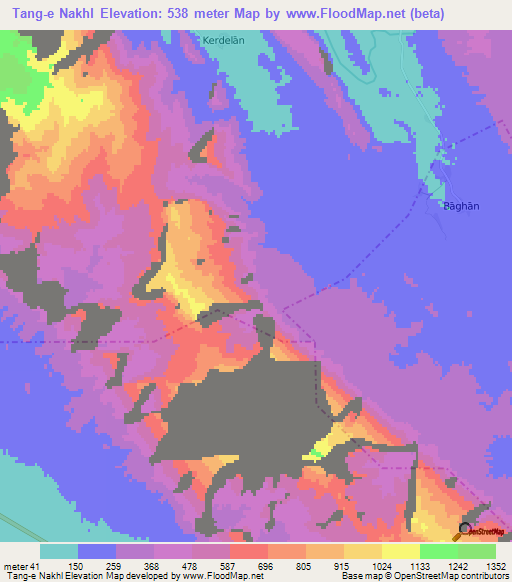 Tang-e Nakhl,Iran Elevation Map