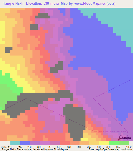 Tang-e Nakhl,Iran Elevation Map