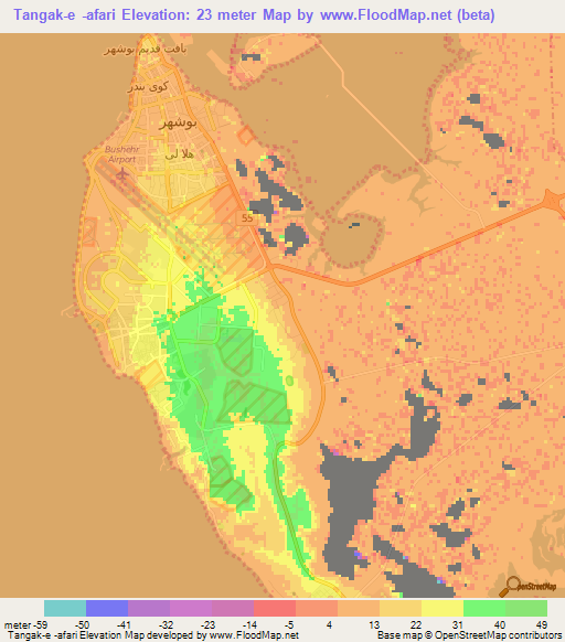 Tangak-e -afari,Iran Elevation Map