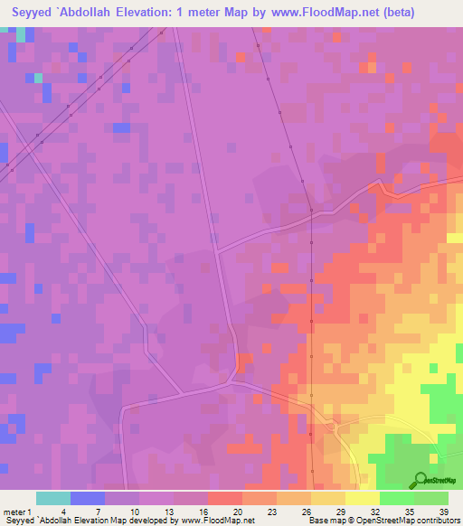 Seyyed `Abdollah,Iran Elevation Map