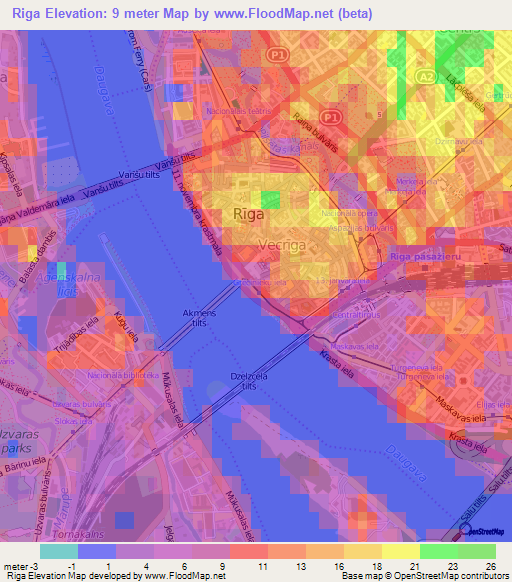 Riga,Latvia Elevation Map