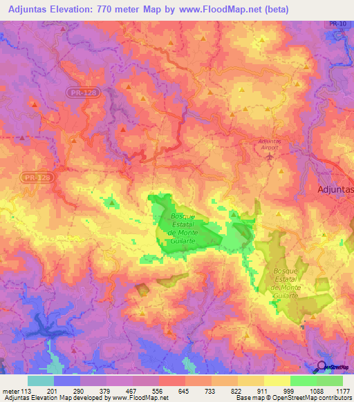 Adjuntas,Puerto Rico Elevation Map