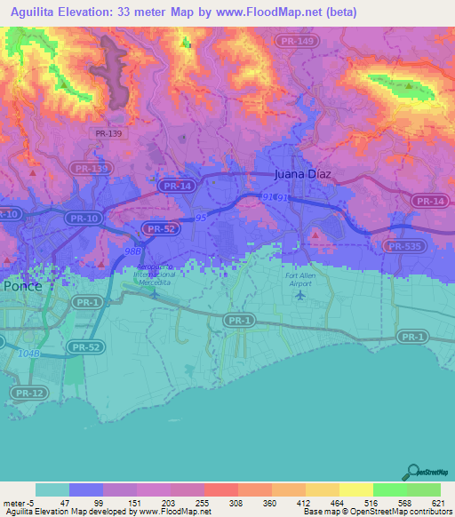 Aguilita,Puerto Rico Elevation Map