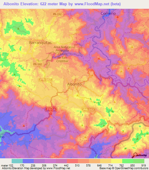 Aibonito,Puerto Rico Elevation Map