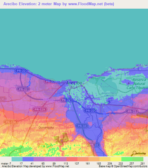 Arecibo,Puerto Rico Elevation Map