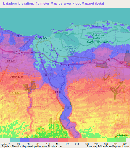 Bajadero,Puerto Rico Elevation Map