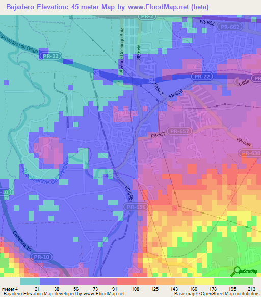 Bajadero,Puerto Rico Elevation Map