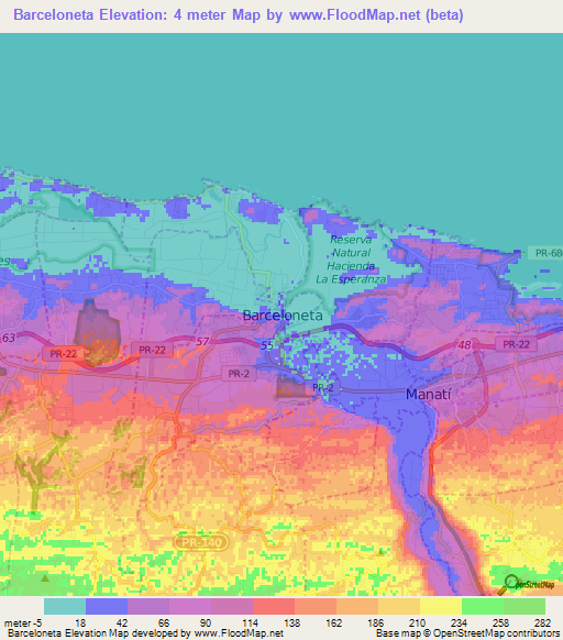 Barceloneta,Puerto Rico Elevation Map
