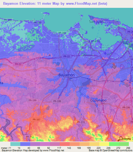 Bayamon,Puerto Rico Elevation Map
