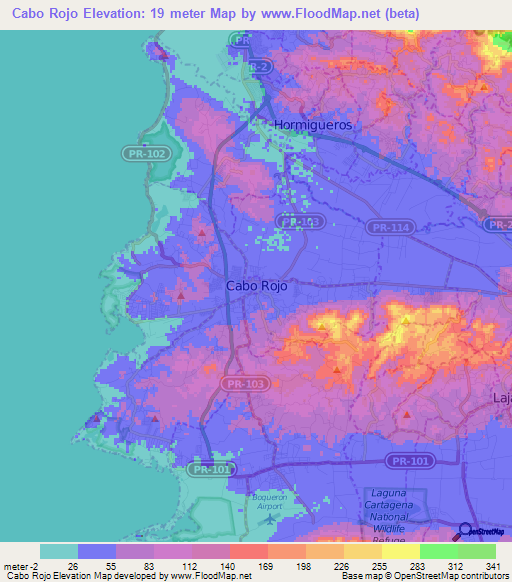 Cabo Rojo,Puerto Rico Elevation Map