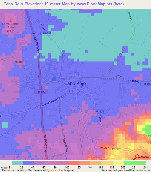Cabo Rojo,Puerto Rico Elevation Map