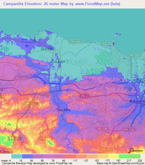 Campanilla,Puerto Rico Elevation Map