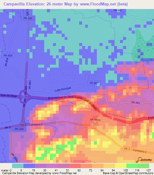 Campanilla,Puerto Rico Elevation Map