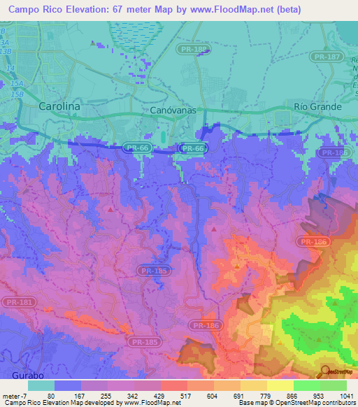 Campo Rico,Puerto Rico Elevation Map