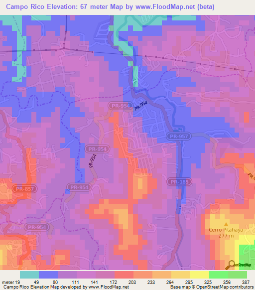 Campo Rico,Puerto Rico Elevation Map