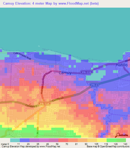 Camuy,Puerto Rico Elevation Map