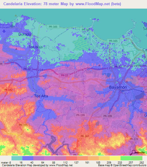 Candelaria,Puerto Rico Elevation Map