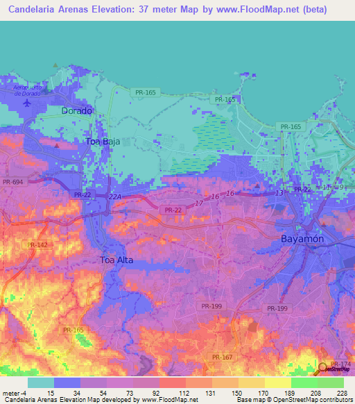 Candelaria Arenas,Puerto Rico Elevation Map