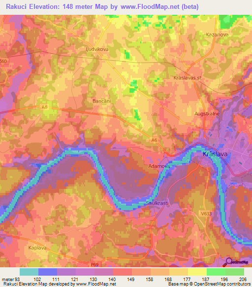 Rakuci,Latvia Elevation Map