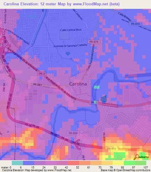 Carolina,Puerto Rico Elevation Map