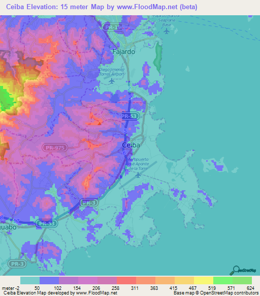 Ceiba,Puerto Rico Elevation Map