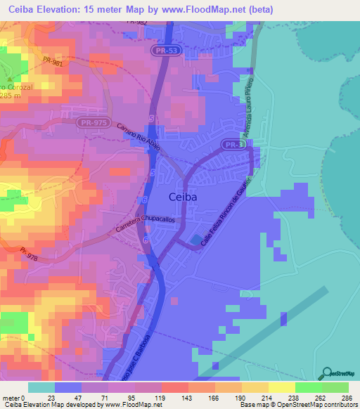 Ceiba,Puerto Rico Elevation Map