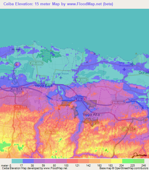 Ceiba,Puerto Rico Elevation Map