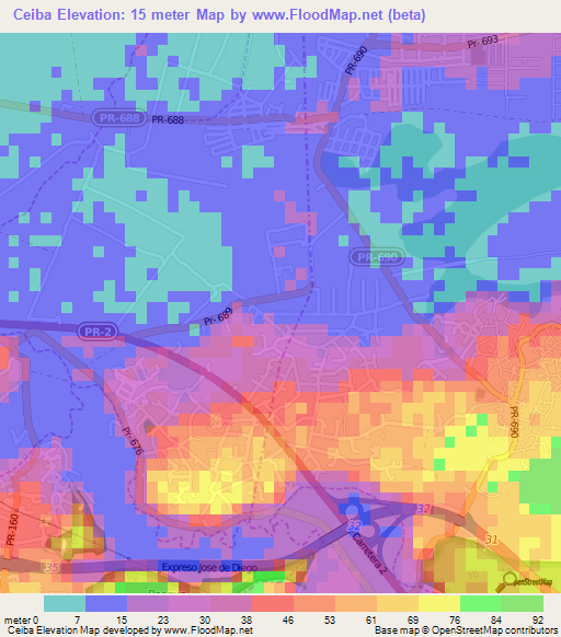 Ceiba,Puerto Rico Elevation Map