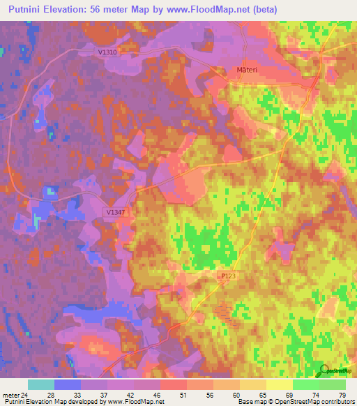 Putnini,Latvia Elevation Map