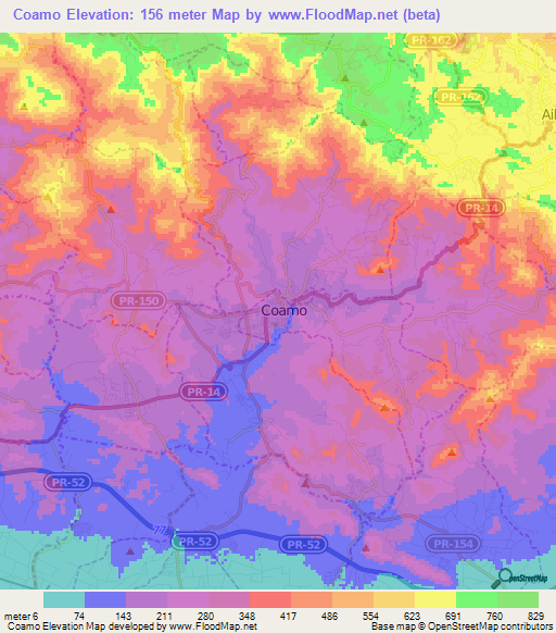 Coamo,Puerto Rico Elevation Map