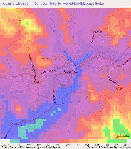 Coamo,Puerto Rico Elevation Map